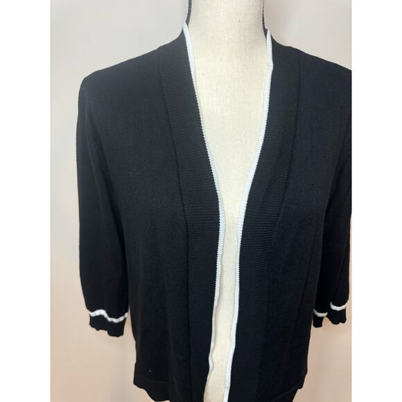 Seven Manor Women's Medium Black/White Open Front Cardigan Half Sleeve - Picture 2 of 5